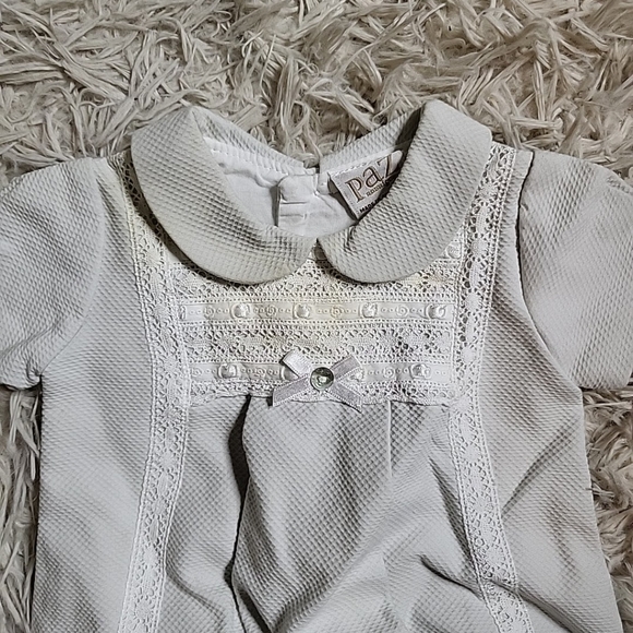 *SOLD* Paz Rodriguez Baby Shortie Formal One Piece Outfit - 1M Crochet Lace Bow - Picture 4 of 12